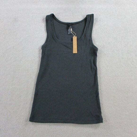 SKIMS Cotton Rib Long Tank Womens Large Soot Black Ribbed Stretch Casual NWT - Picture 2 of 7